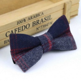 Navy & Red Check Wool Bow Tie with Adjustable Strap